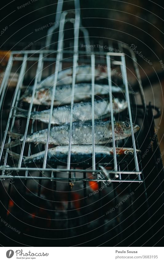 Sardinen grillen Fisch Grillrost gegrillt Grillen Stacheldraht Barbecue Lissabon Außenaufnahme Grillsaison lecker heiß Tag Lebensmittel Sommer Farbfoto