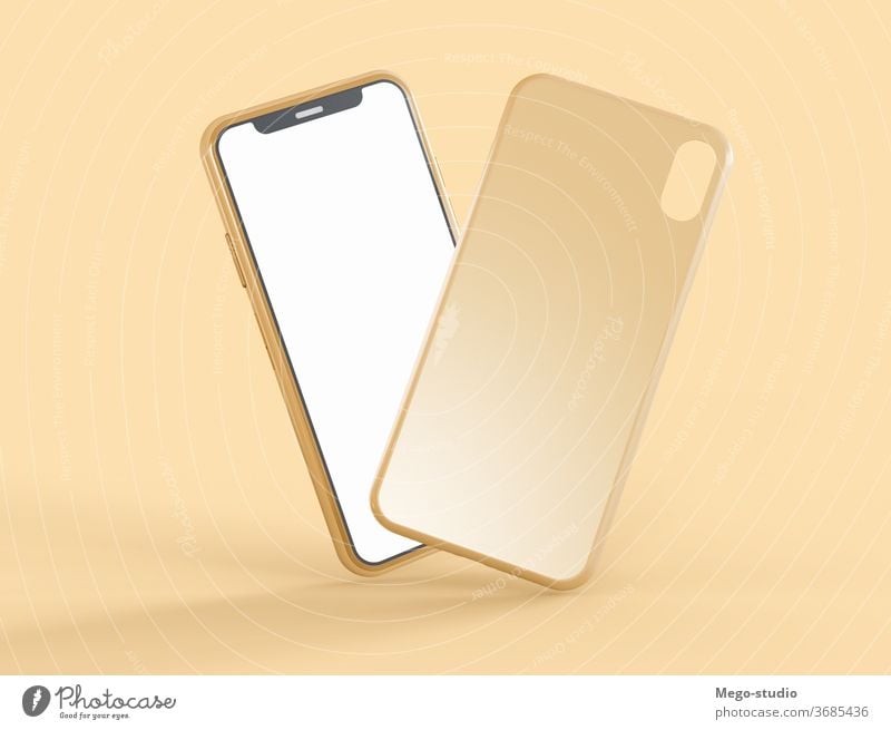 3D-Illustration. Mockup eines Smartphones mit Telefontasche. 3d Grafik u. Illustration Attrappe Fall Zubehör übersichtlich 3D-Rendering tragbar nach oben Stil