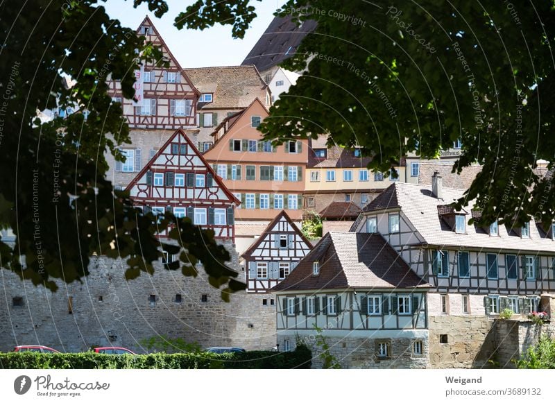 Fachwerkhäuser in Schwäbisch Hall Fachwerkfassade Giebel Baden-Württemberg Süddeutschland Urlaub Mittelalter Fachwerkhaus Haus Sommer Fenster Altstadt