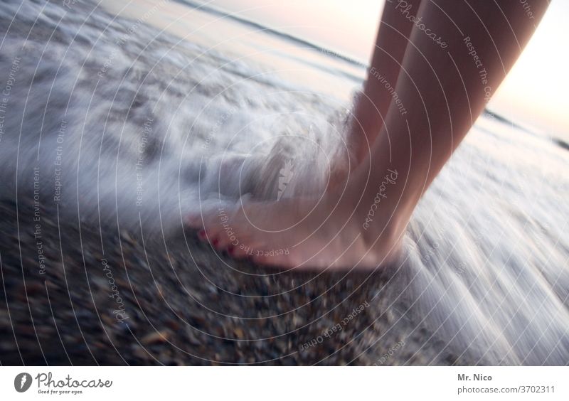 Nicht ganz im Meer, nicht ganz an Land Wasser Wellen Strand Fuß Beine Sommer Ferien & Urlaub & Reisen Küste Barfuß Schwimmen & Baden Erholung Sommerurlaub Natur