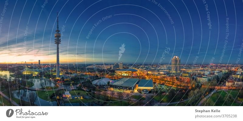 Die beeindruckende Skyline der bayerischen Landeshauptstadt München. Park Dröhnen Business beliebt Gebäude Arbeit See Sonnenuntergang Himmel schön Kapital