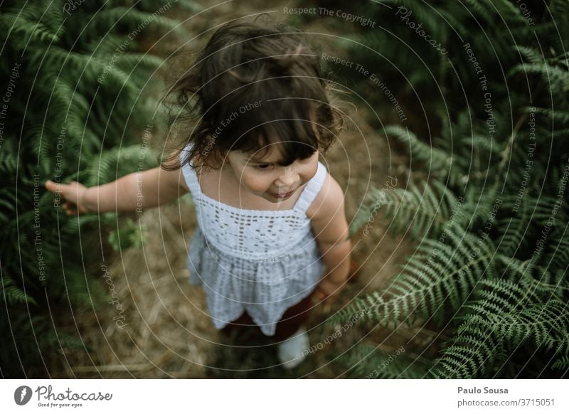 Kind auf einem Farnfeld Kinderspiel Kleinkind Natur Wurmfarn 1-3 Jahre Farbfoto Kindheit Mensch Spielen Außenaufnahme Freizeit & Hobby Glück Fröhlichkeit