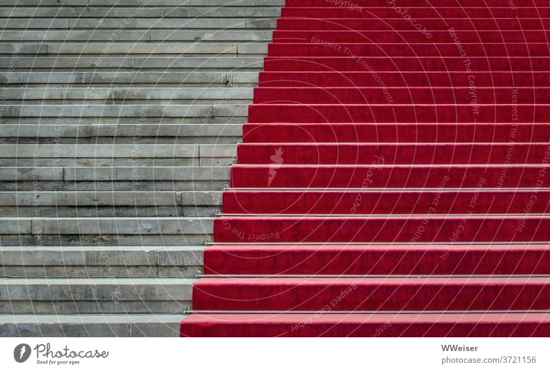 Die Freitreppe mit dem roten Teppich führt feierlich ins Konzerthaus Treppe Stufen roter Teppich Veranstaltung Detail Ausschnitt abstrakt Diagonale