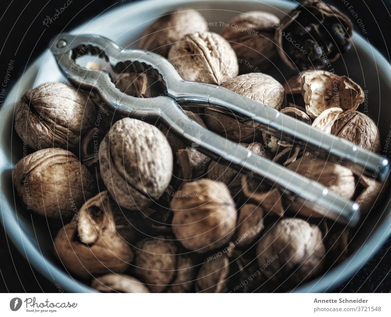 Nussknacker mit Walnüssen Lebensmittel Farbfoto Ernährung Snack Essen zubereiten Gesundheit Vegetarische Ernährung Teller lecker