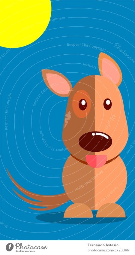 Lächelnder Hund mit herausstehender Zunge, Vektor-Illustration mit blauem Hintergrund. EPS10-Vektor Echtzeit keine Menschen Farbe Tag Zeitgenosse