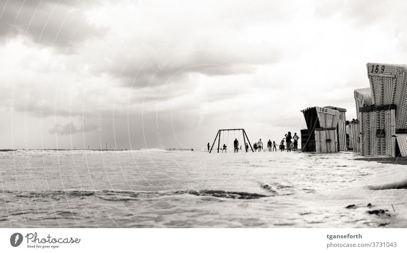 Strandkörbe baltrum Strandkorb Sommer Sommerurlaub Wasser Nordsee Nordseeküste Nordseeinsel Nordseestrand Nordseeurlaub Flut Hochwasser Meer