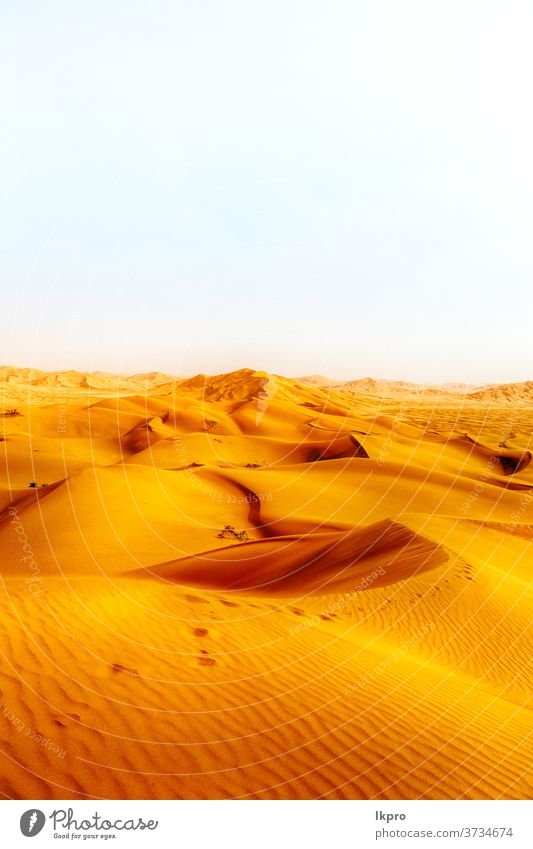 in der alten wüste omans rub al khali das leere viertel und die draussen liegende sanddüne gelb golden Felsen reiben sie al khali leeres Quartal Abenteuer