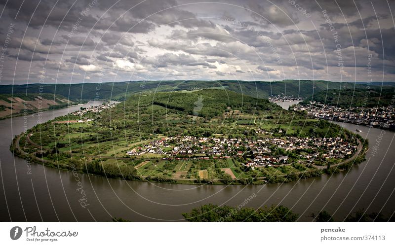 erdscheibe Natur Landschaft Urelemente Himmel Wolken Flussufer Rhein Kleinstadt Haus Sehenswürdigkeit Schifffahrt Binnenschifffahrt Seilbahn Schleife