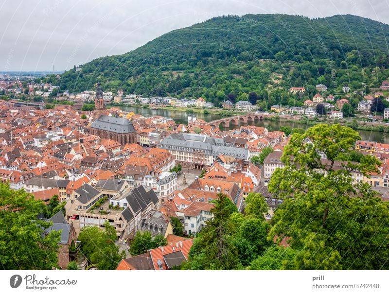 Luftaufnahme von Heidelberg luftaufnahme erhöhter blickwinkel Stadt universitätsstadt Neckar Fluss deutschland altstadt architektur Haus Gebäude kirche