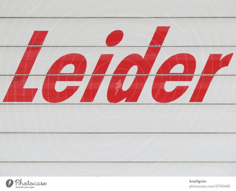 Leider leider abweisend Enttäuschung Gefühle ablehnen Absage Stimmung Rollo Rolladen Linien Farbfoto weiß rot Buchstaben Wort Satz Letter Lateinisches Alphabet