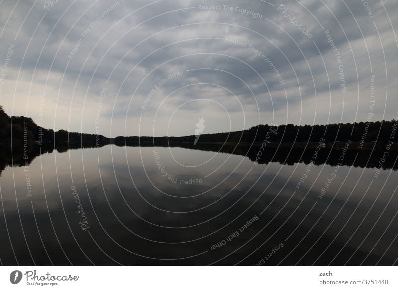 Grau ruht der See Floß Floß auf dem See Wasser Dämmerung Sommer Reflexion & Spiegelung Bootsfahrt Wolken Seeufer Himmel Natur Landschaft Licht ruhig Erholung