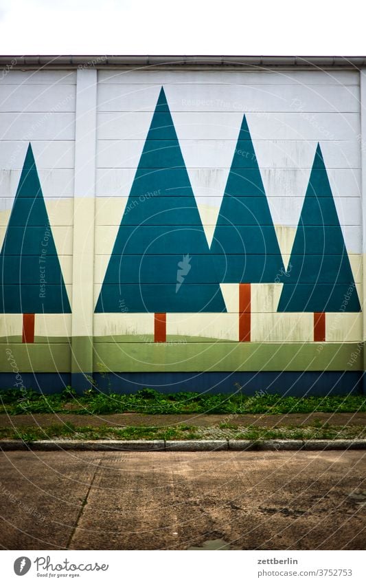 Wald auf Wand baum gemälde illustration nedelbaum tannenbaum wald wand wandbild wandgemälde nadelbaum märchen landschaft gelände straße bürgersteig stadt urban