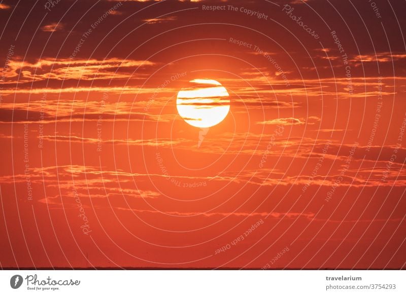 Große schöne Sonnenuntergangssonne. Gutes Abendwetter. Himmel mit Schattierungen von gelber, roter, rosa und orangefarbener Farbe. Natur Sommer Schönheit hell