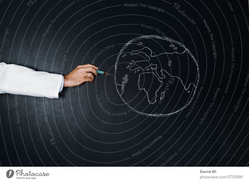 Welt / Erde impfen - gesund machen schützen gesundheitswesen und medizin Spritze impfstoff weltbevölkerung Medikament Virus Arzt Menschen coronavirus