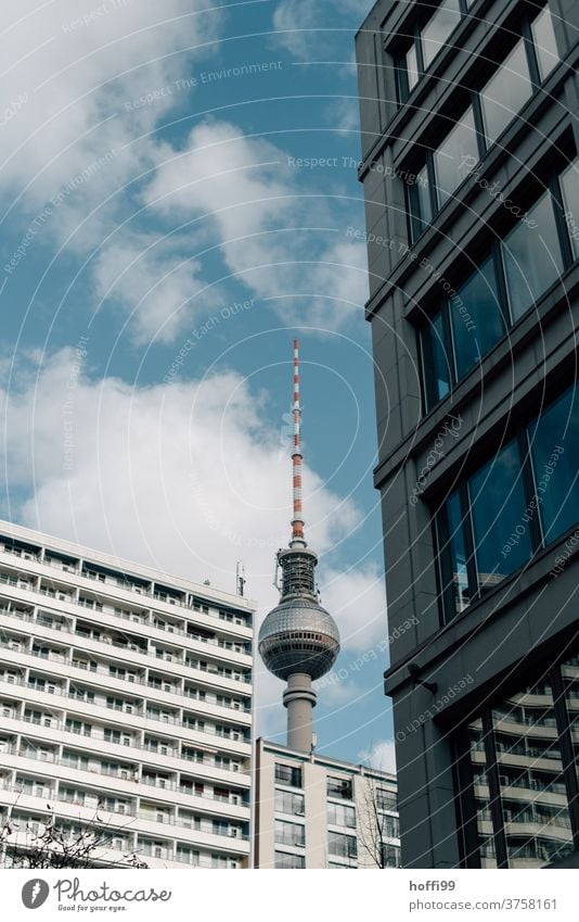 Fernsehturm mit Häuserfassaden Berliner Fernsehturm Wahrzeichen Hauptstadt Turm Berlin-Mitte Architektur Tourismus Wohnhaus Gebäude Stadtzentrum