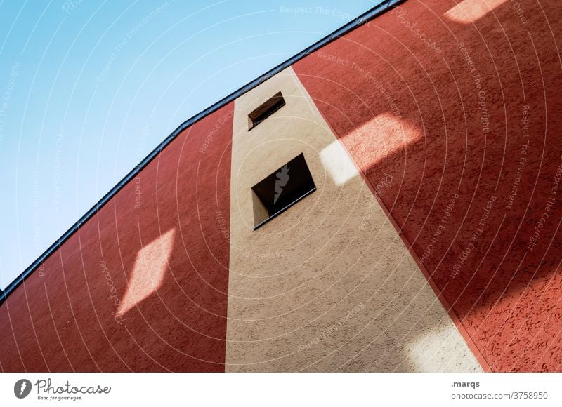 Rote Fassade Licht Wand Haus Gebäude Sonnenschein Hauswand Sonnenlicht Fensterscheibe Reflexion & Spiegelung Schatten Lichtfleck rot