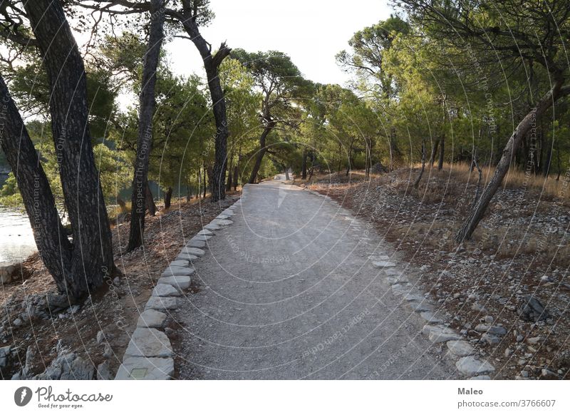 Wanderweg an der Küste des Kanals von St. Ante bei Sibenik in Kroatien adriatisch ante Architektur schön blau Boot Boulevard Brücke Kathedrale Großstadt