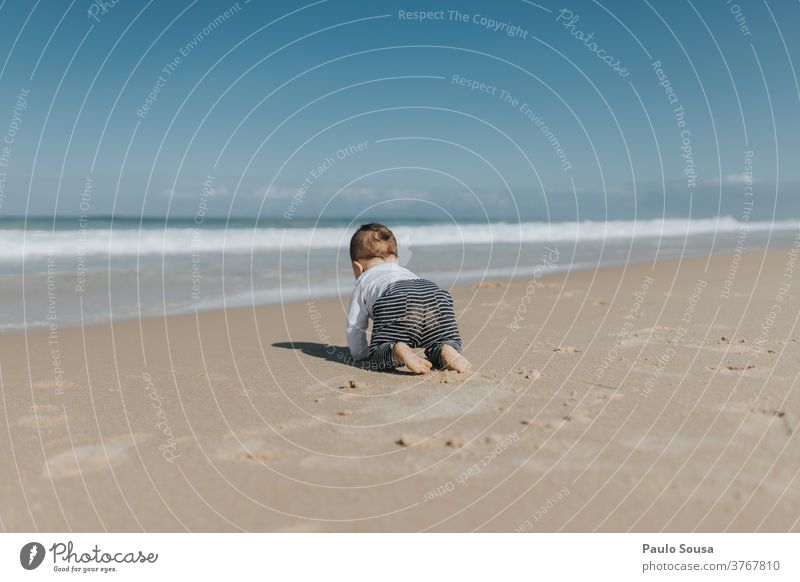 Kleinkind krabbelt am Strand krabbeln Sand Sandstrand MEER Baby Kind Sommerurlaub Farbfoto Wasser Küste Außenaufnahme Meer Ferien & Urlaub & Reisen Erholung