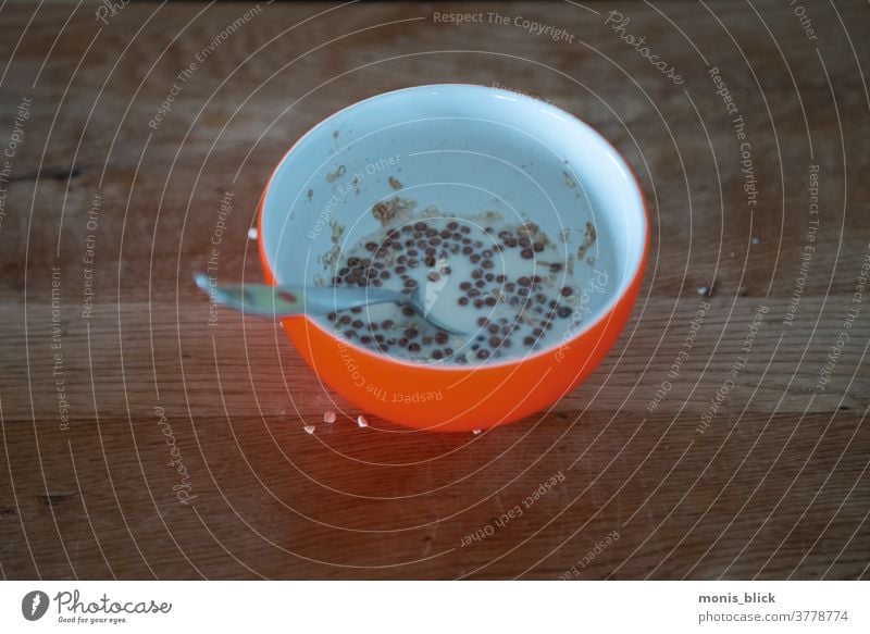 Frühstück, Alltag, fast leere Schüssel Foodfotografie Lebensmittel Gesunde Ernährung lecker Essen Farbfoto Speise Alltagsfotografie