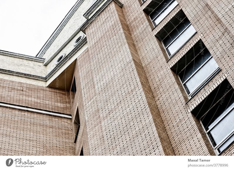 Backsteingebäude Kiew Ukraine Architektur Hintergrund Baustein Gebäude Großstadt Detailaufnahme Anwesen Außenseite Fassade viele modern orange Muster wirklich