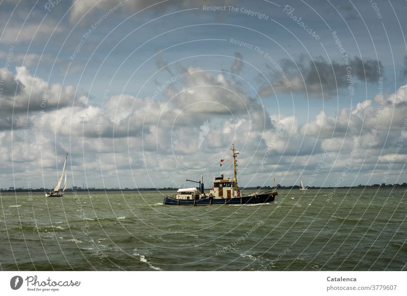 Fischkutter und Segelyacht bei windigem Wetter auf dem IJsselmeer Natur Wasser Wellen Schifffahrt Meer Horizont Wolken Himmel Ferien & Urlaub & Reisen segeln