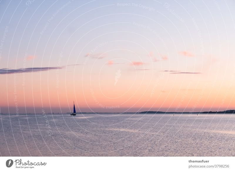 Segelboot vor pastellfarbenen Himmel in der Abenddämmerung Melancholie Romantik Meer Ferien & Urlaub & Reisen Horizont Sonnenuntergang Schönes Wetter Küste