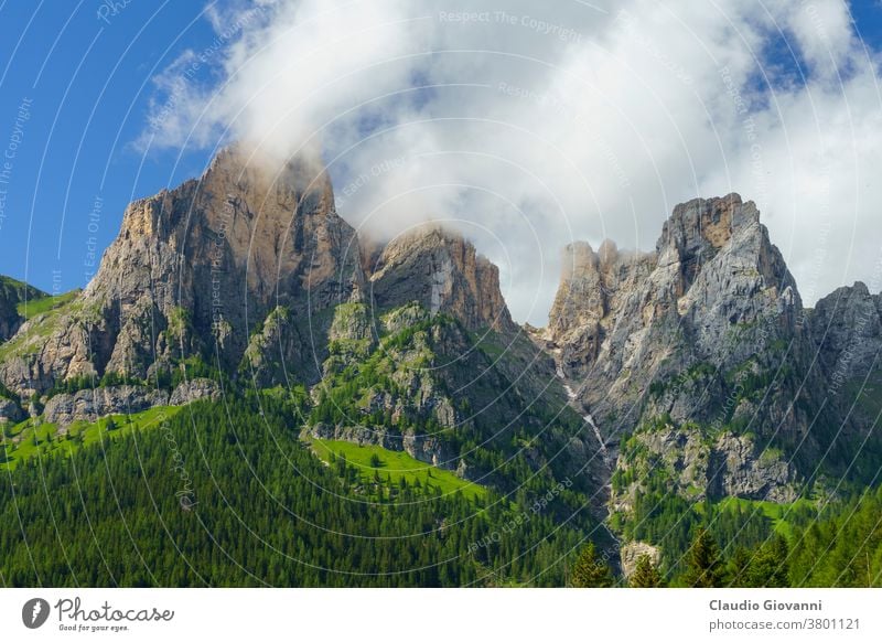 Berglandschaft entlang der Straße zur Forcella Staulanza in Selva di Cadore, Dolomiten Belluno Civetta Europa Italien Pelmo Pescul unesco Veneto Farbe Tag grün