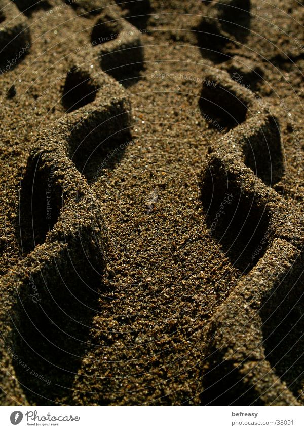 Sandwellen braun Strand Reifenspuren Mauer Zickzack Makroaufnahme Nahaufnahme Sandspuren