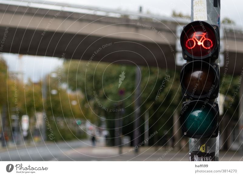 rote Fahrradampel Ampel rote Ampel Licht Lampe Straßenverkehr Verkehrswege warten Verkehrszeichen Fahrradfahren Warnhinweis Straßenkreuzung Stadt Fahrradweg