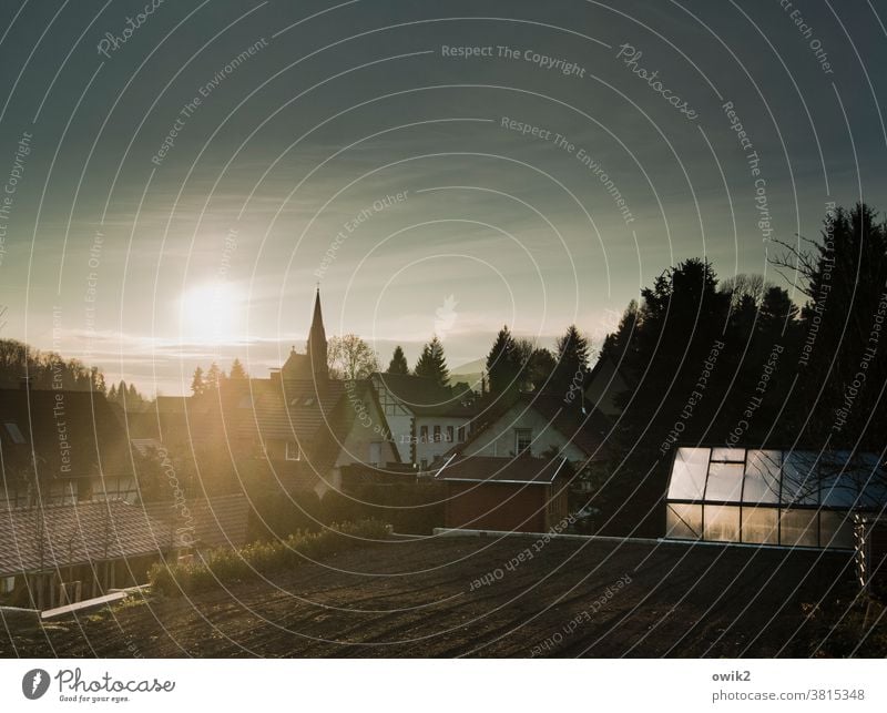 Herbst in Gonna Dorf Gewächshaus Garten Himmel Horizont Schönes Wetter Baum leuchten ruhig Farbfoto Außenaufnahme Menschenleer Textfreiraum oben