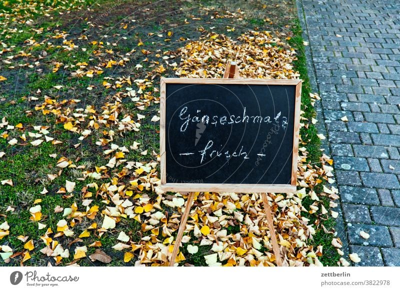 Gänseschmalz, frisch in Schreibschrift auf einer Tafel gänseschmalz essen ernährung nahrung werbung reklame information angebot tafel schultafel kreide