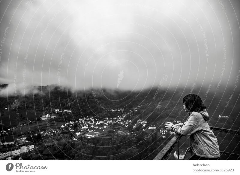 nebulöse aussichten beeindruckend ausblick Aussicht dunkel dramatisch Schwarzweißfoto Cochem Stadt Wald Ferien & Urlaub & Reisen wandern Natur Außenaufnahme