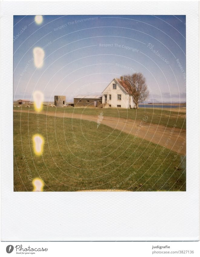 Isländisches Haus auf Polaroid Island Tür wohnen Farbfoto Außenaufnahme Menschenleer Gebäude Wand Architektur Häusliches Leben Einsamkeit Schuppen Landschaft