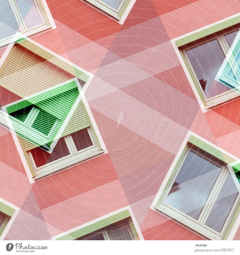 Windows 10 Stil Design Fassade Fenster Häusliches Leben außergewöhnlich trendy grün rot weiß Farbe Perspektive Doppelbelichtung Farbfoto mehrfarbig