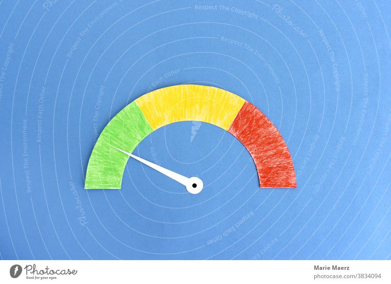 Tachometer mit Zeiger im grünen Bereich Messgerät messen minimalistisch Textfreiraum oben Hintergrund neutral Zeiger. Zifferblat Illustration