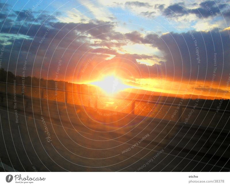 sonne Sonnenuntergang Stimmung Verkehr Blendenfleck Brücke Abend