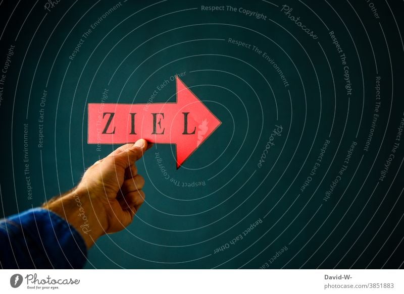 Ziel - Zielsetzung - Pfeil in einer Hand Richtungweisend richtungweisend Erfolg zielstrebig Vorsatz Karriere Orientierung Mann Optimismus