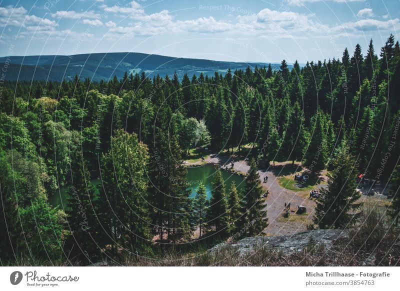 Blick über den Bergsee an der Ebertswiese / Thüringen Thüringer Wald See Wasser Bäume Berge Landschaft Natur Himmel Wolken Ferien & Urlaub & Reisen Erholung