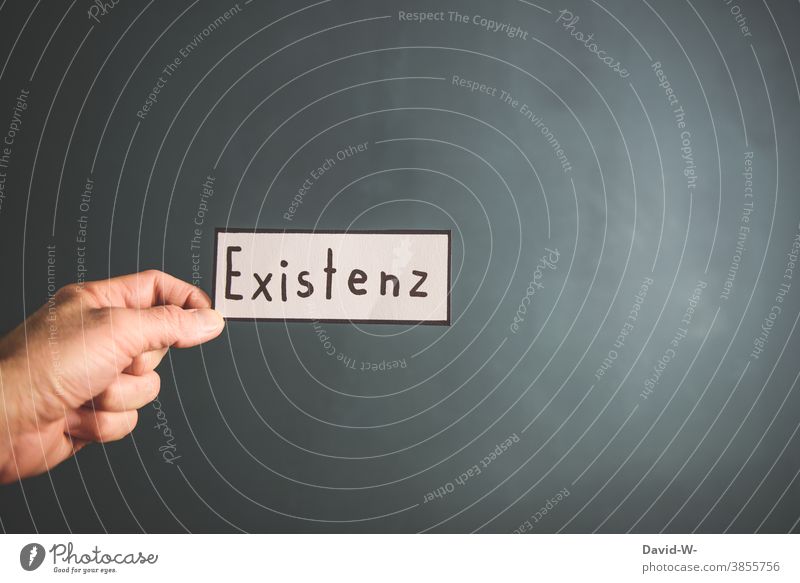 Existenz - Wort auf einem Schild Angst existenzängste existenzangst Erfolg Leben Individuum jemand Persönlichkeit