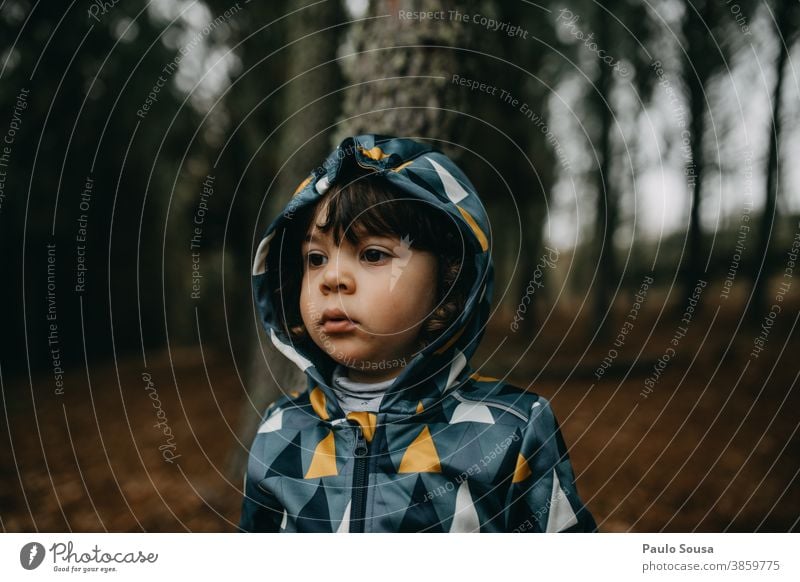 Porträt eines Kindes im Wald Kindheit Mädchen 1-3 Jahre Tag Kindheitserinnerung Fröhlichkeit Freude Spielen Mensch Außenaufnahme Farbfoto Kleinkind Herbst