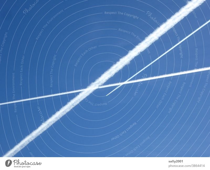 himmlische Kreuzung... Kondensstreifen Flugzeug Flugverkehr Himmel blauer Himmel Kontrast Luftverkehr fliegen Wolken Ferien & Urlaub & Reisen Schönes Wetter