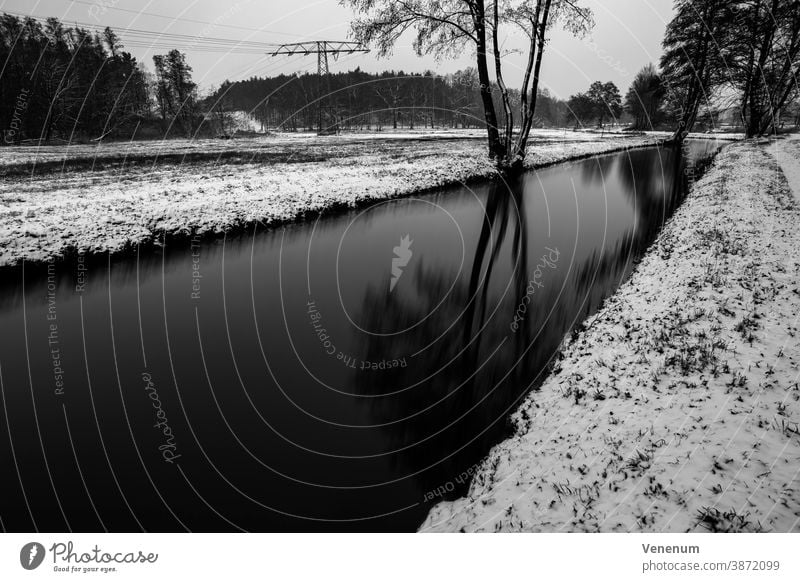 Kleiner Fluss im Winter Flüsse Wasser Wasserreflexionen Natur Wald Wälder Ast Niederlassungen Blatt Blätter Gras Gräser Flussufer Ufer Vegetationsformen