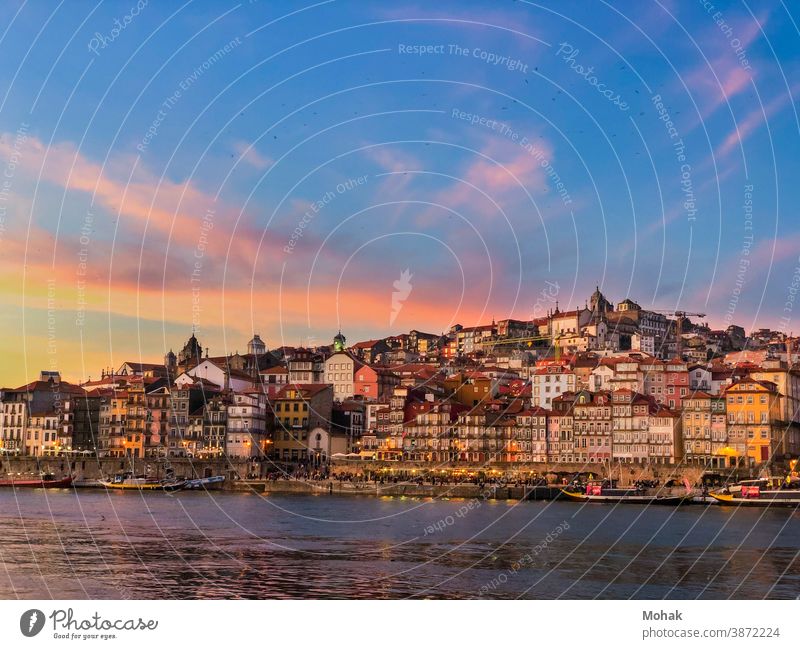 porto city flusslandschaft sonnenuntergang Porto Sonnenuntergang Flussufer duoro Portugal Kleinstadt Tourismus Ferien & Urlaub & Reisen reisen Reisefotografie