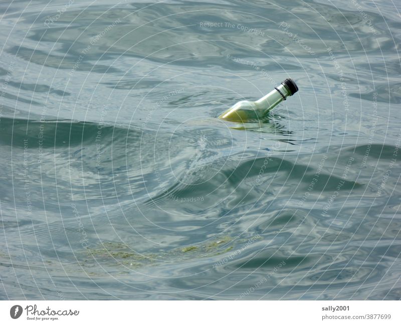 Weihnachtspost per Flasche... Flaschenpost Wasser schwimmen Wellen Glas Außenaufnahme See Post Wellengang romantisch verloren Botschaft leer Farbfoto