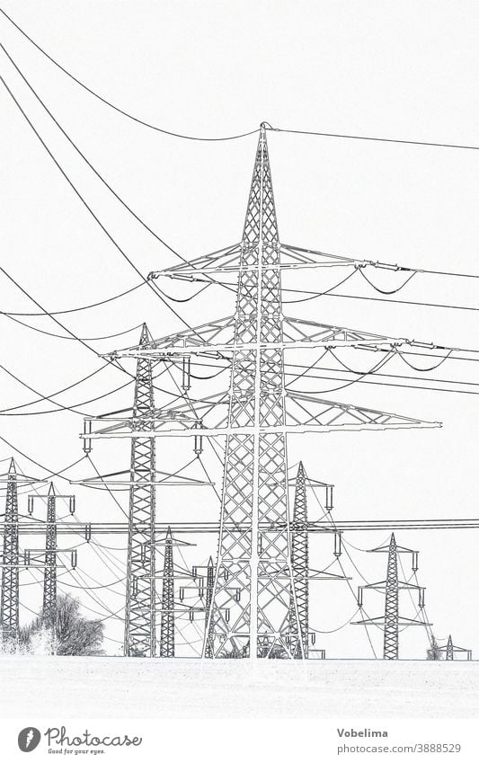 Hochspannungsmasten, graphisch bearbeitet Hochspannungsleitung überlandleitung stromleitung strommast strommasten energie hochspannung energiegewinnung graphik