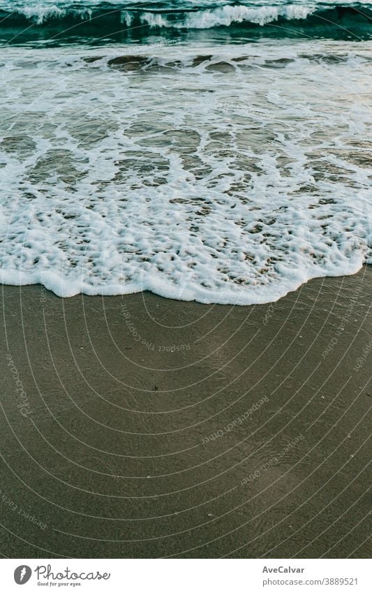 Einzelne Welle über den Sand des Strandes malerisch Natur Baum Meer Windstille Urlaub Feiertag Himmel idylli Wasser Landschaft sonnig Lagune Bucht tropisch