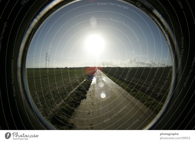 Sonne an Erde Feld Horizont Fischauge Himmel Straße Kreis