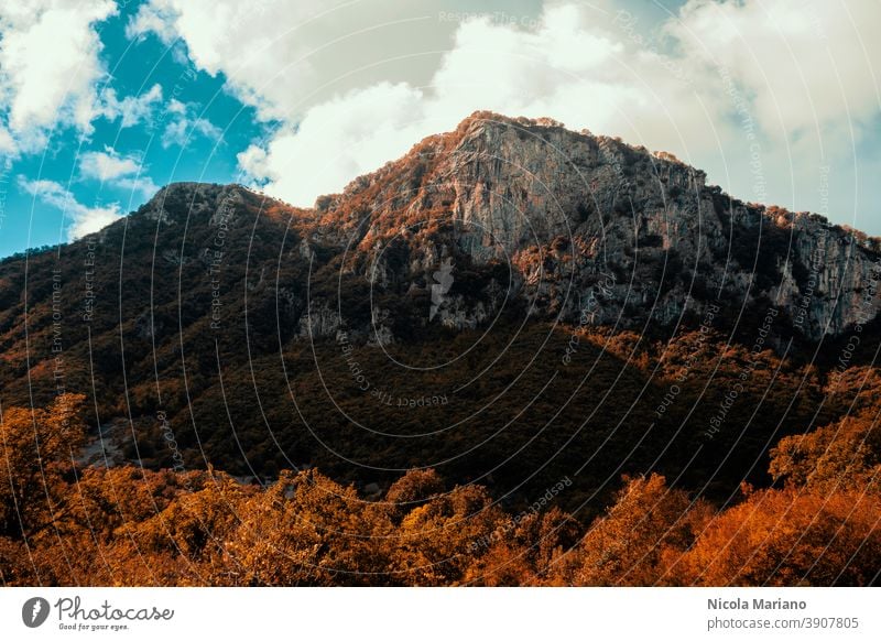 Berge im Herbst Oktober fallen Holz Berge u. Gebirge Lichterscheinung Natur Außenaufnahme Landschaft natürlich farbenfroh