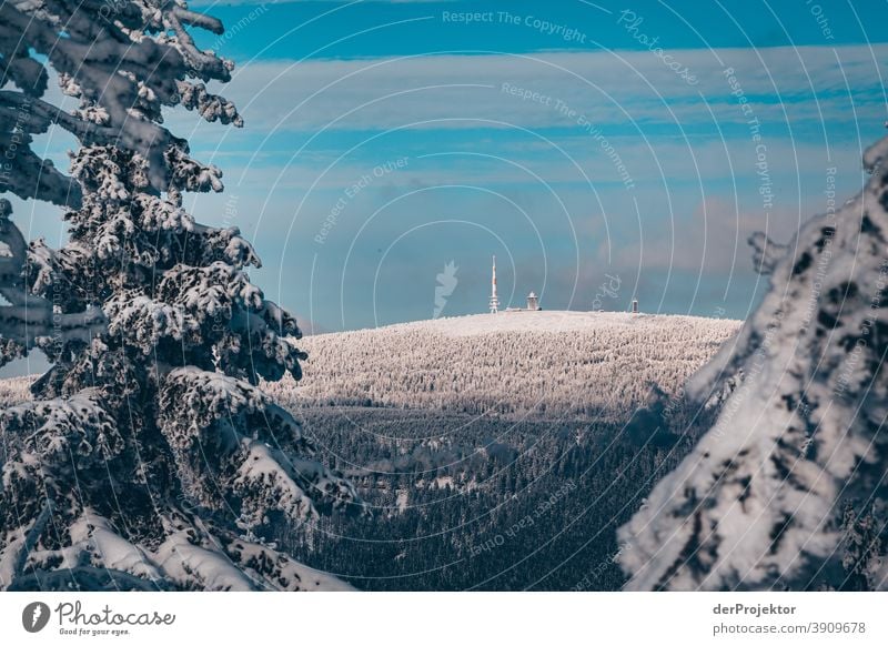 Blick auf den schneebedeckten Brocken Joerg Farys Nationalpark Naturschutz Niedersachsen Winter harz naturerlebnis naturschutzgebiet naturwunder sachsen-anhalt