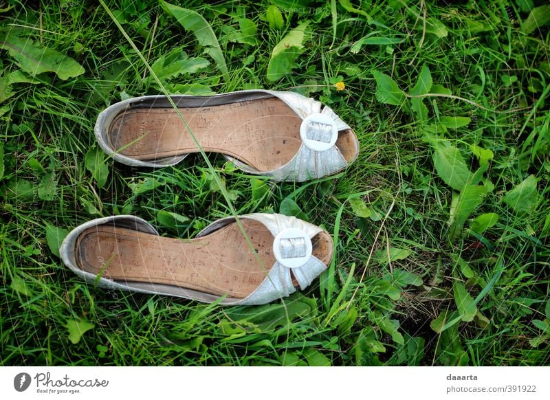 Sommergefühl Leben feminin Natur Landschaft Sonnenlicht Blume Gras Garten Park Wiese Feld Hügel Schuhe Peap-Toe Ballerina Denken glänzend hängen lachen